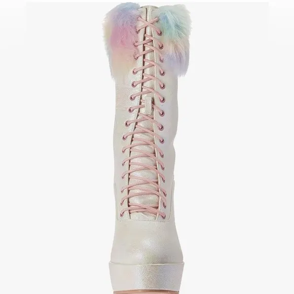 🦋B2G1🦋ELLIE SHOES 5&quot; Chunky Heel Unicorn Lace Up Boot With Faux Fur | 557-NORA |