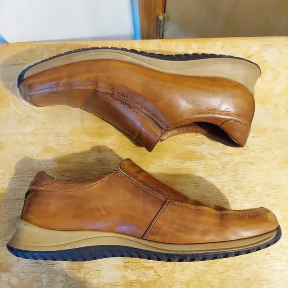 Bacco Bucci Men's US 10.5 Italian Brown Leather Casual Slip On Loafer Shoes EUC