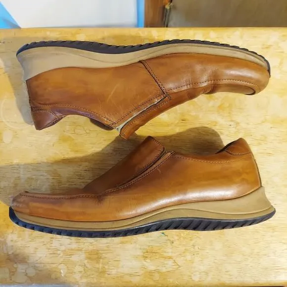 Bacco Bucci Men's US 10.5 Italian Brown Leather Casual Slip On Loafer Shoes EUC
