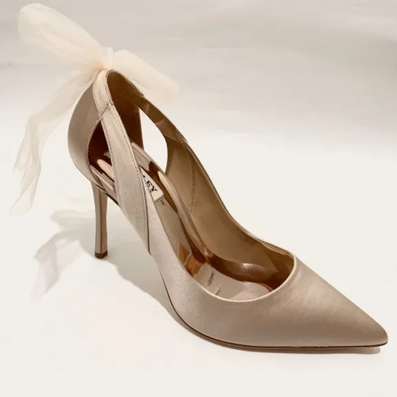 Badgley Mischka Kinsley Tulle Bow Detail Pumps Nude Stiletto Heel Evening Shoes