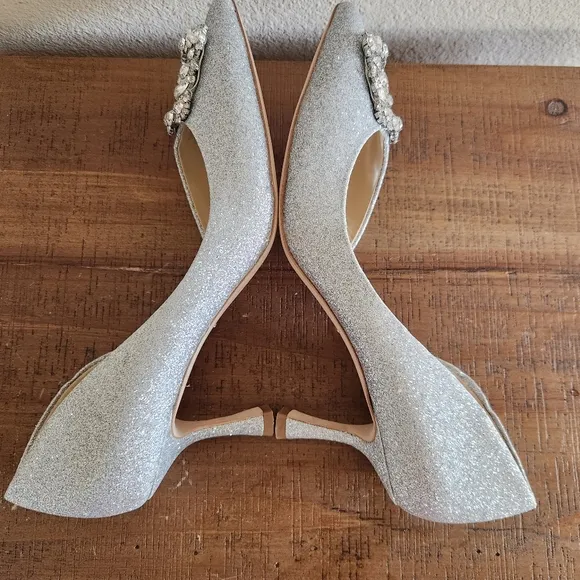 Badgley Mischka Silver Fabia Embellished Pointed Toe Pump Size 8.5