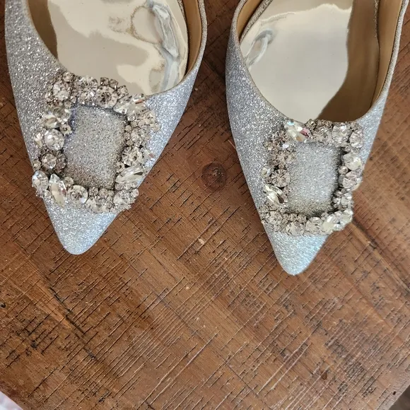 Badgley Mischka Silver Fabia Embellished Pointed Toe Pump Size 8.5