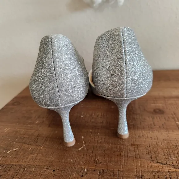 Badgley Mischka Silver Fabia Embellished Pointed Toe Pump Size 8.5