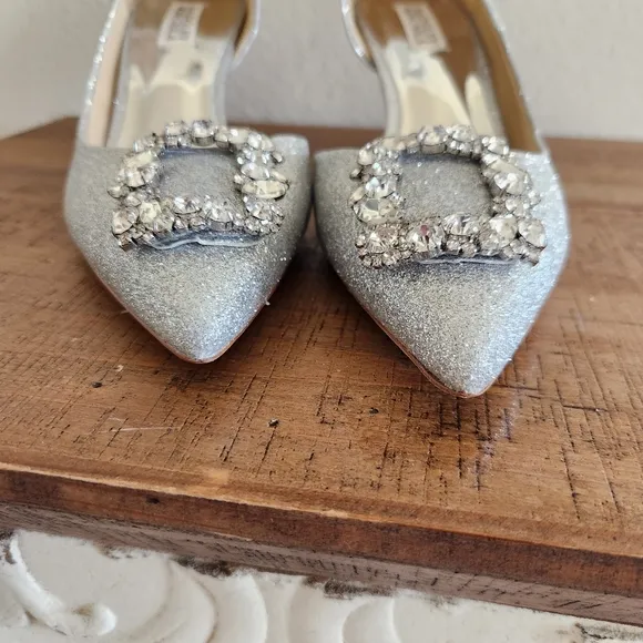 Badgley Mischka Silver Fabia Embellished Pointed Toe Pump Size 8.5