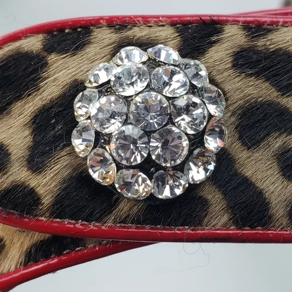 Baldan Fur Leopard Red Patent Leather Ankle Mobwife Euro 39 US 8.5