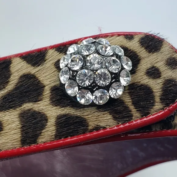 Baldan Fur Leopard Red Patent Leather Ankle Mobwife Euro 39 US 8.5