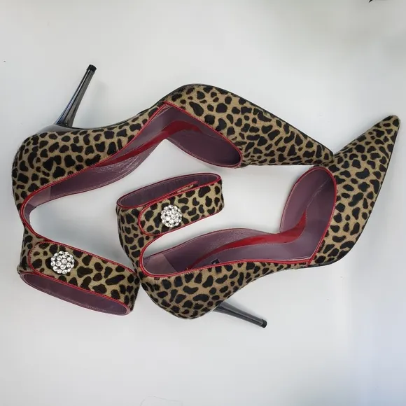 Baldan Fur Leopard Red Patent Leather Ankle Mobwife Euro 39 US 8.5
