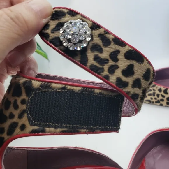 Baldan Fur Leopard Red Patent Leather Ankle Mobwife Euro 39 US 8.5