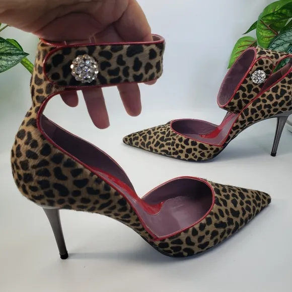 Baldan Fur Leopard Red Patent Leather Ankle Mobwife Euro 39 US 8.5