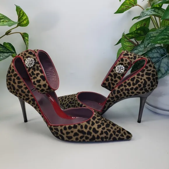 Baldan Fur Leopard Red Patent Leather Ankle Mobwife Euro 39 US 8.5