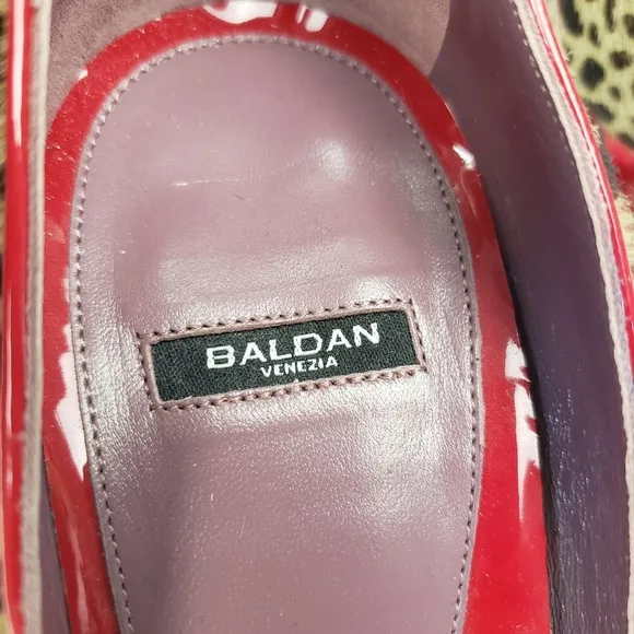 Baldan Fur Leopard Red Patent Leather Ankle Mobwife Euro 39 US 8.5