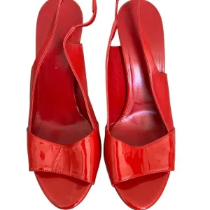 Balenciaga Womens Stilettos Heels Open Toe Slingback Patent Leather Red Size 38