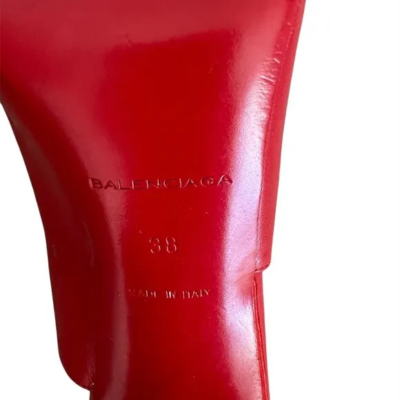 Balenciaga Womens Stilettos Heels Open Toe Slingback Patent Leather Red Size 38
