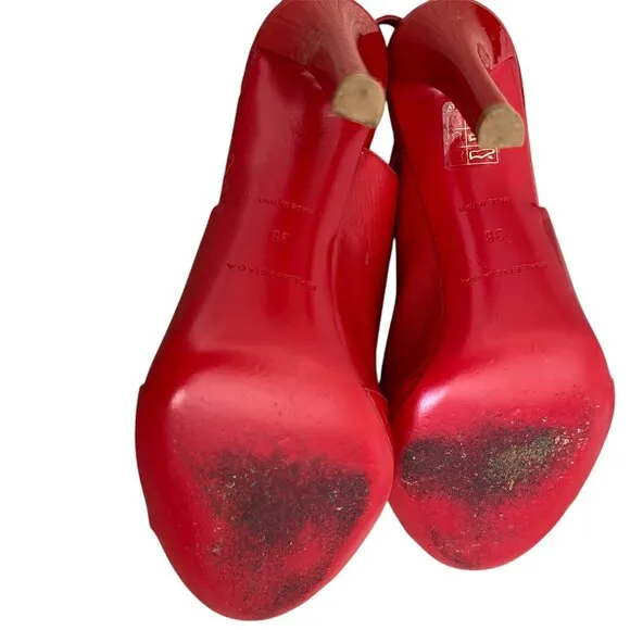 Balenciaga Womens Stilettos Heels Open Toe Slingback Patent Leather Red Size 38