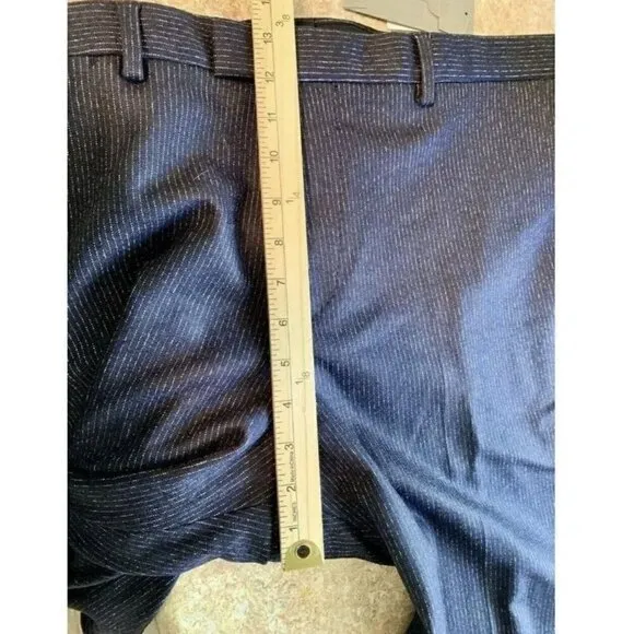Banana Republic Mario Bellucci Blue Italian Wool Slim-Fit Pin Stripe Pants 35X32