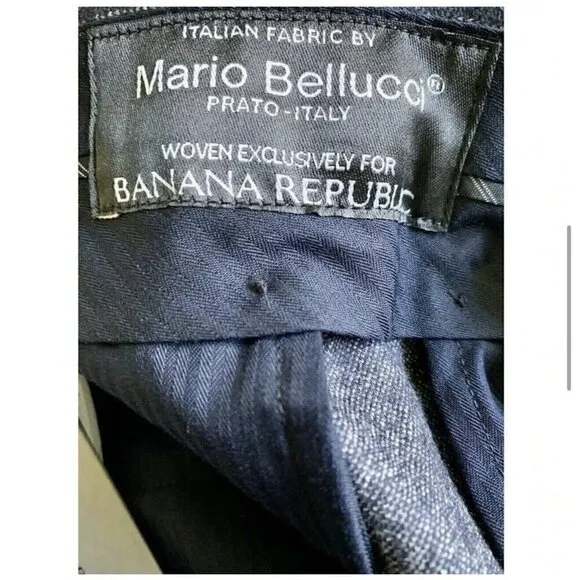 Banana Republic Mario Bellucci Blue Italian Wool Slim-Fit Pin Stripe Pants 35X32