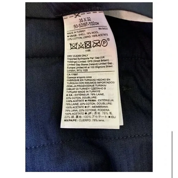 Banana Republic Mario Bellucci Blue Italian Wool Slim-Fit Pin Stripe Pants 35X32