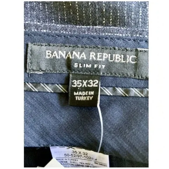 Banana Republic Mario Bellucci Blue Italian Wool Slim-Fit Pin Stripe Pants 35X32
