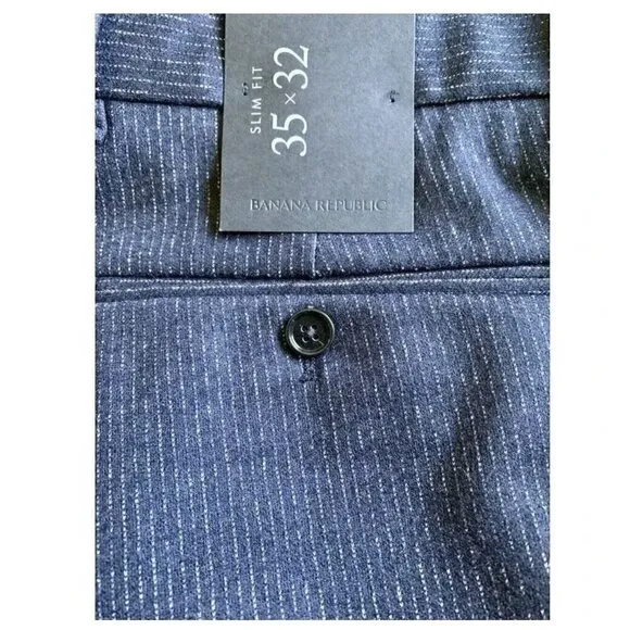 Banana Republic Mario Bellucci Blue Italian Wool Slim-Fit Pin Stripe Pants 35X32