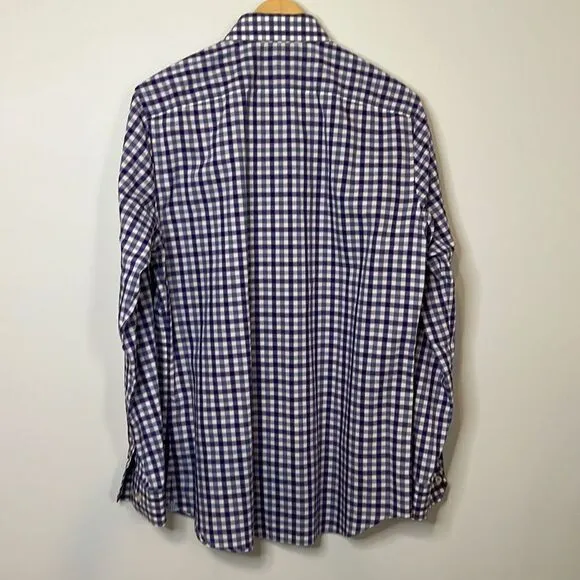 Banana Republic Mens Long Sleeve Non-Iron Dress Shirt Blue Plaid Medium Cotton