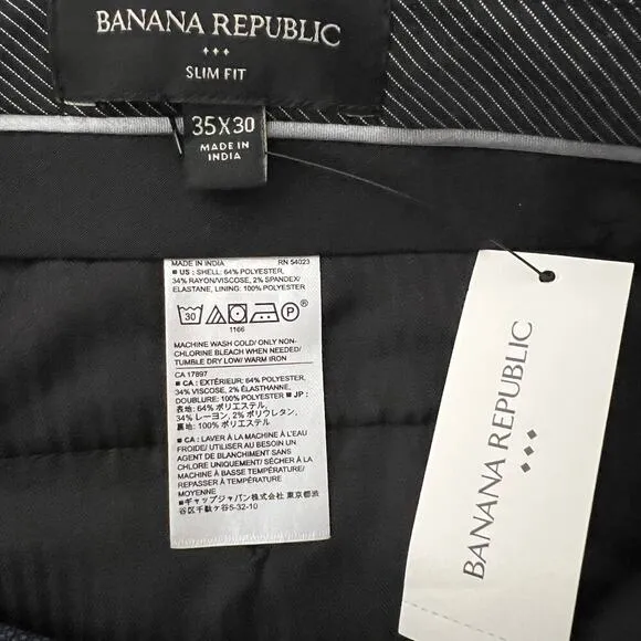Banana Republic NWT Men's Slim Stretch Blue  Dress Pants 35x30