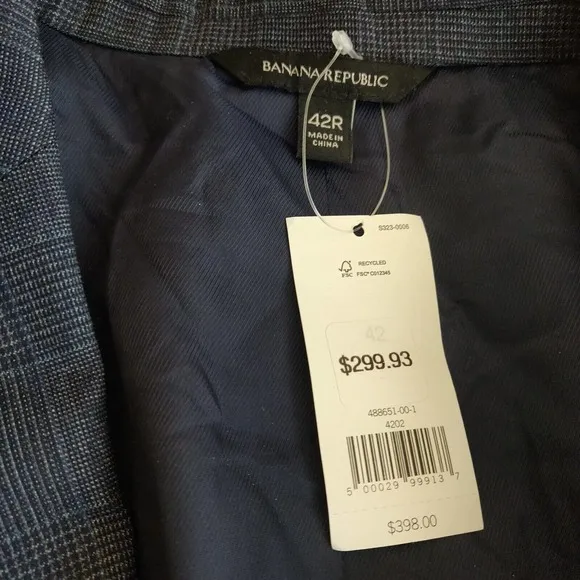 Banana Republic Wool NEW Men's Dress Coat Size 42R Slim Fit Blue Plaid