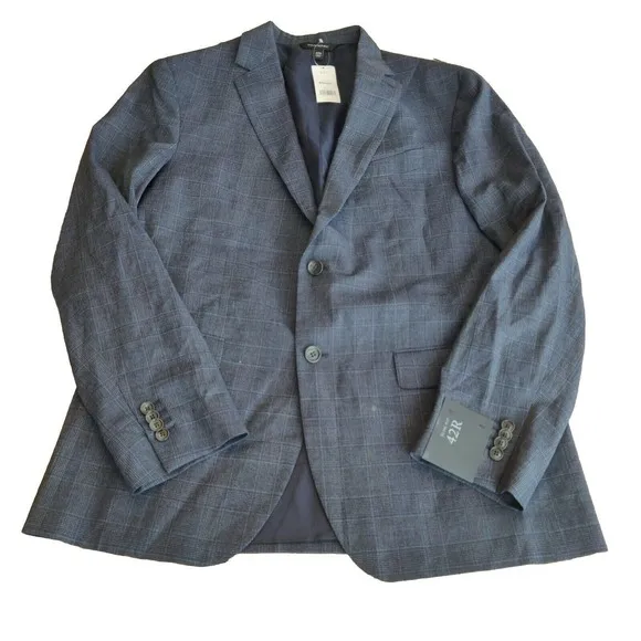 Banana Republic Wool NEW Men's Dress Coat Size 42R Slim Fit Blue Plaid