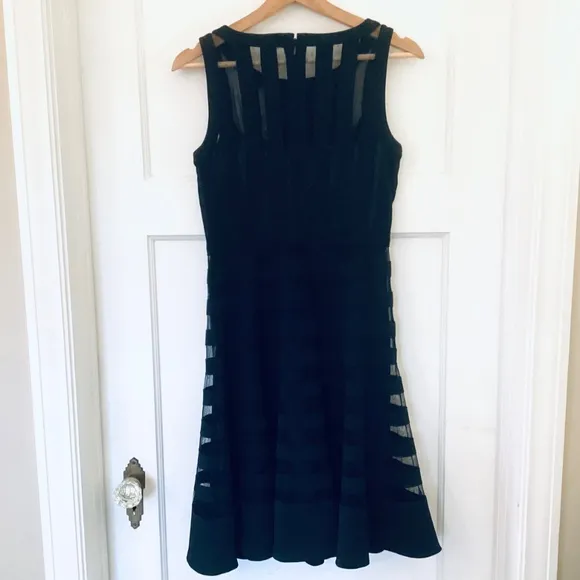 Banded Sheer Stripe fit and flare dress Black size 2 Black House White Market