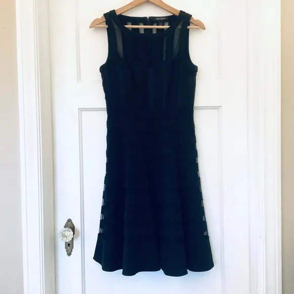 Banded Sheer Stripe fit and flare dress Black size 2 Black House White Market