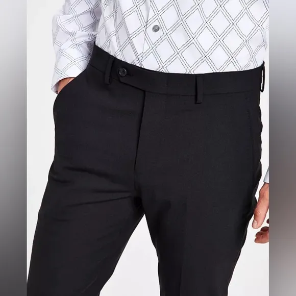 Bar III Men's Black Slim Fit Pleated Wool Dress Pants Size 34x30 EUC
