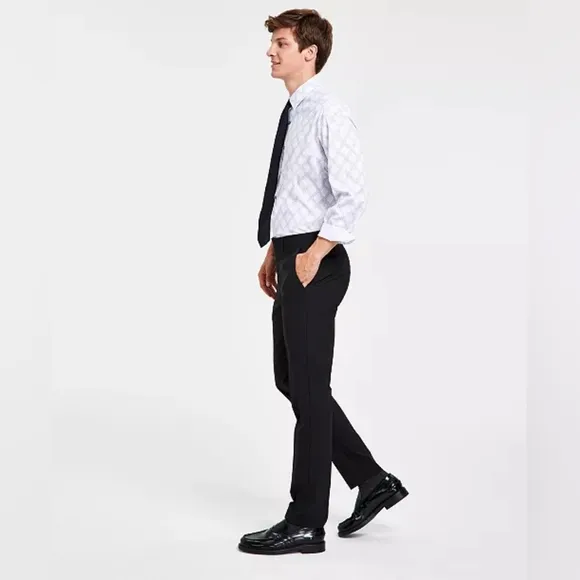 Bar III Men's Black Slim Fit Pleated Wool Dress Pants Size 34x30 EUC