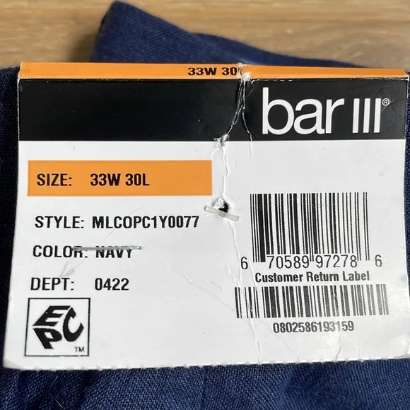 Bar III Men’s Slim Fit Linen Navy Suit Dress Pants 33Wx30L