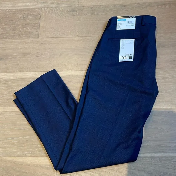 Bar III Men’s Slim Fit Plaid Blue Wool Suit Dress Pants 31Wx30L