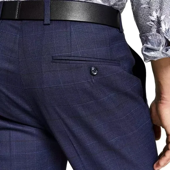 Bar III Men’s Slim Fit Plaid Blue Wool Suit Dress Pants 31Wx30L