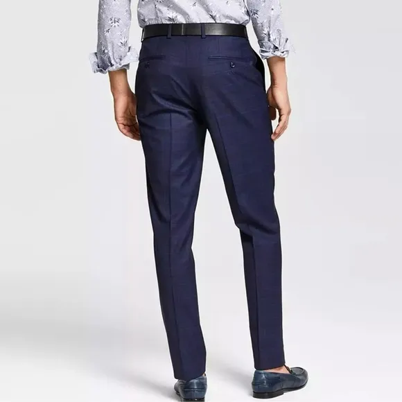 Bar III Men’s Slim Fit Plaid Blue Wool Suit Dress Pants 31Wx30L