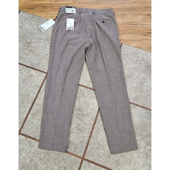 Bar III Slim-Fit Burgundy Black Check Men's Dress Pants Size 34 x 30