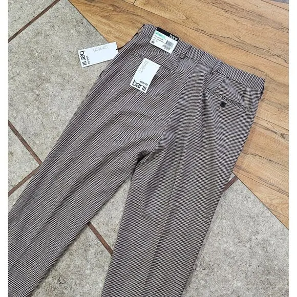 Bar III Slim-Fit Burgundy Black Check Men's Dress Pants Size 34 x 30