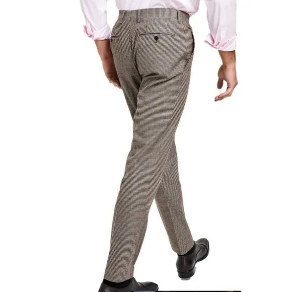 Bar III Slim-Fit Burgundy Black Check Men's Dress Pants Size 34 x 30
