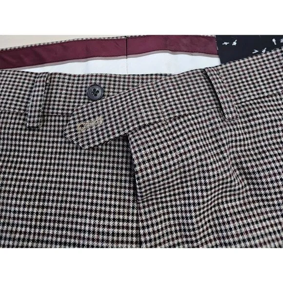 Bar III Slim-Fit Burgundy Black Check Men's Dress Pants Size 34 x 30