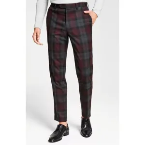 Bar III Slim-Fit Burgundy Plaid Men's Dress Pants Size 29 x 30