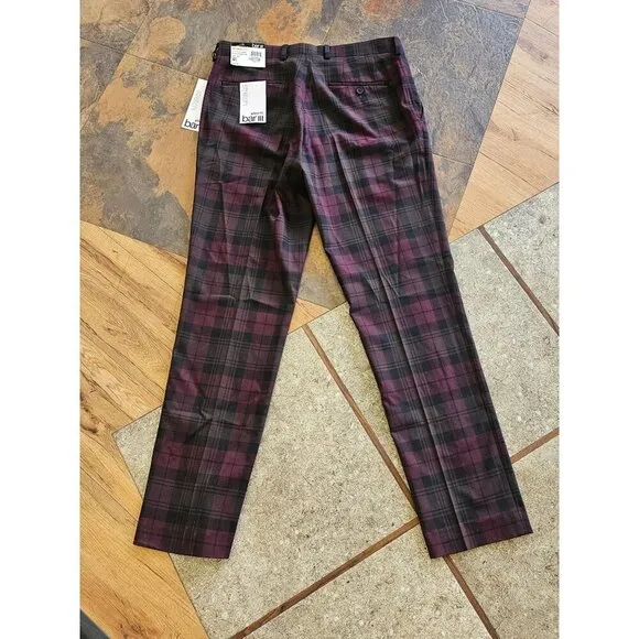 Bar III Slim-Fit Burgundy Plaid Men's Dress Pants Size 29 x 30