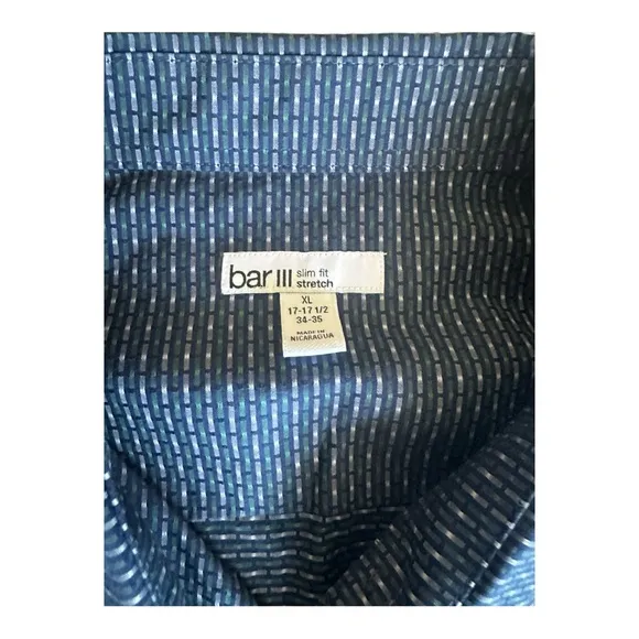 Bar III Slim Fit Stretch Men’s Button-Up Print Dress Shirt Navy Blue XL 17.5