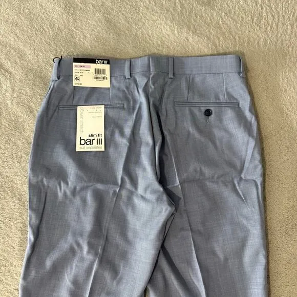 Bar lll Men’s Powerstretch Slim Fit Suit Dress Flat Front Pants, Blue, 32x32