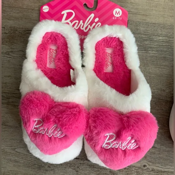 Barbie Plush Heart Slippers, Plush Heart Barbie Slippers, Memory Foam Slippers