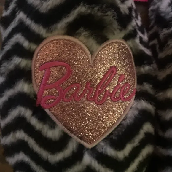 Barbie Zebra Print‎ Glitter Heart Logo Memory Foam Slippers