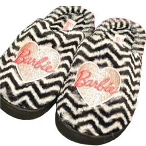 Barbie Zebra Print‎ Glitter Heart Logo Memory Foam Slippers
