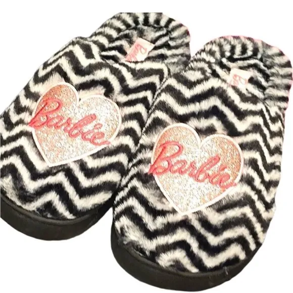 Barbie Zebra Print‎ Glitter Heart Logo Memory Foam Slippers