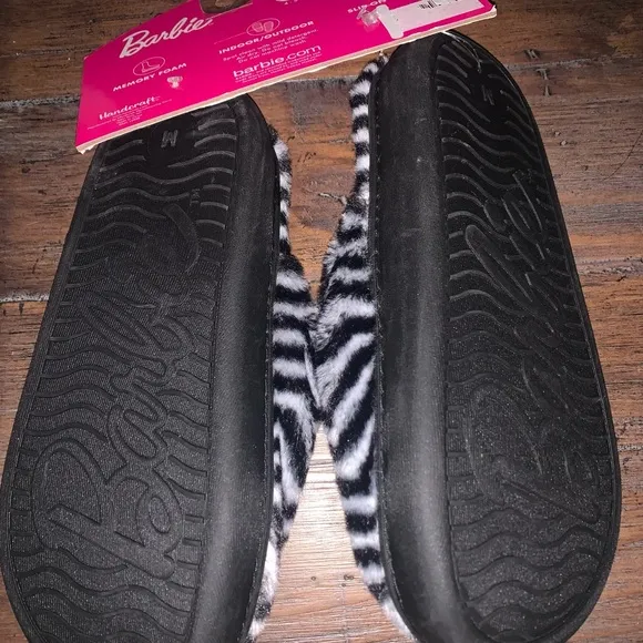 Barbie Zebra Print‎ Glitter Heart Logo Memory Foam Slippers