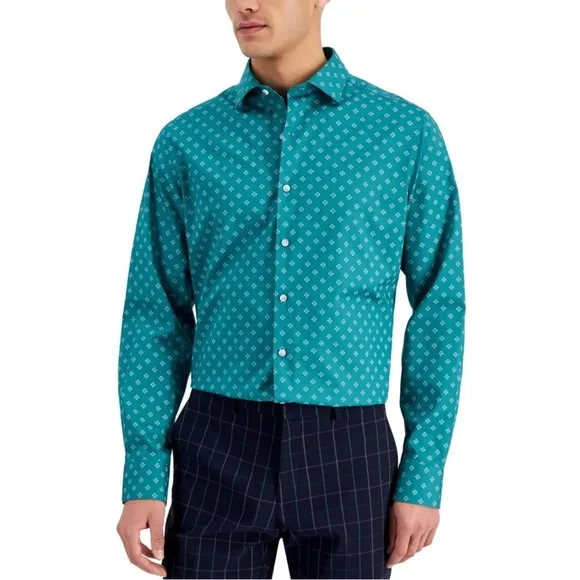 BarIII Medallion Organic Cotton Dress Shirt Slim Fit Stretch Size S(14-14.5) NWT