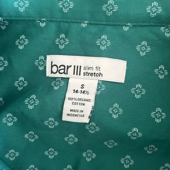 BarIII Medallion Organic Cotton Dress Shirt Slim Fit Stretch Size S(14-14.5) NWT